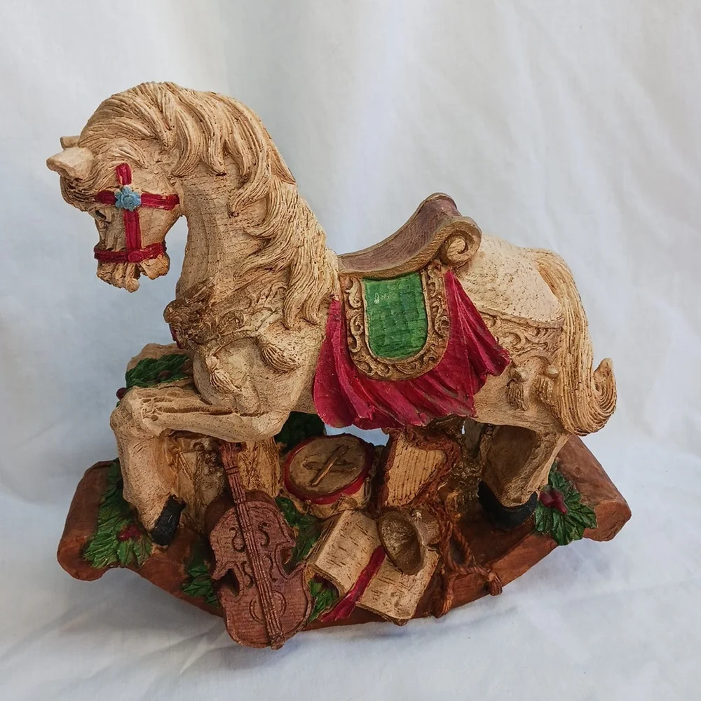 Resin Christmas Rocking Horse Violin Music 10x8x5